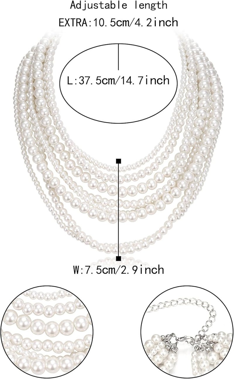 Flyonce Multi Layered Choker Collar Necklace, Glitter Rhinestone Crystal Tassel Multi-Strand Fringe Chains Bib Statement Necklace Prom Jewelry for Women - Image 5